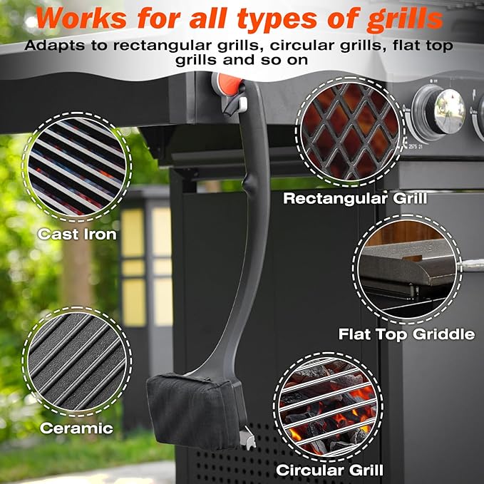 Grill Brush for Outdoor Grill, Steam Grill Cleaner Bristle Free with Scraper, Replaceable Cleaning Head & Heat-Resistant Handle, Grilling Gift for Dad, Men - Black