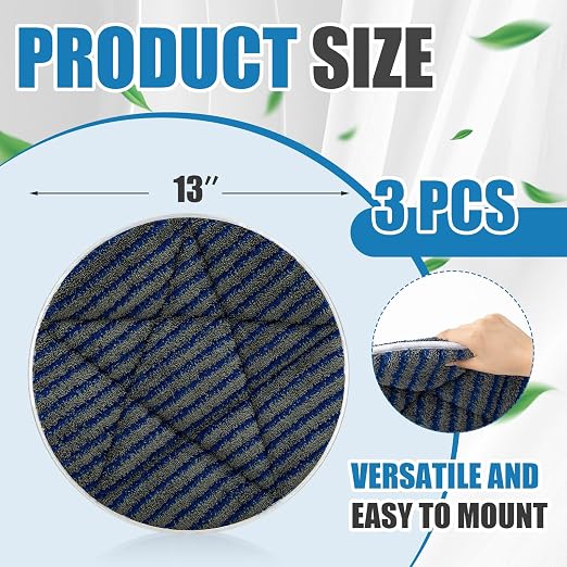 Tioncy 3 Pcs Commercial Microfiber Carpet Bonnets 13 Inches Commercial Grade Rug Scrubber Abrasion Scrubber Brush Carpet Bonnets Pads and Absorbency with Cleaning Strips