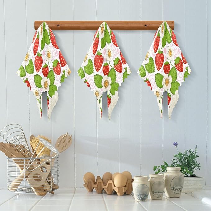 JIPONI 6 Pack Kitchen Dishcloth, Strawberry Daisy Absorbent Dish Towels Reusable Soft Cleaning Cloths 11 x 11 inch