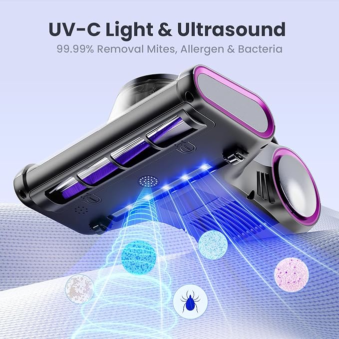 ezly Mattress Vacuum Cleaner with 18KPa Strong Suction, Mattress Cleaner for Bed, Sofa & Couch, HEPA Filter, UV-C Light, 48,000 RPM Deep Tapping, 140°F Heat Drying, Corded