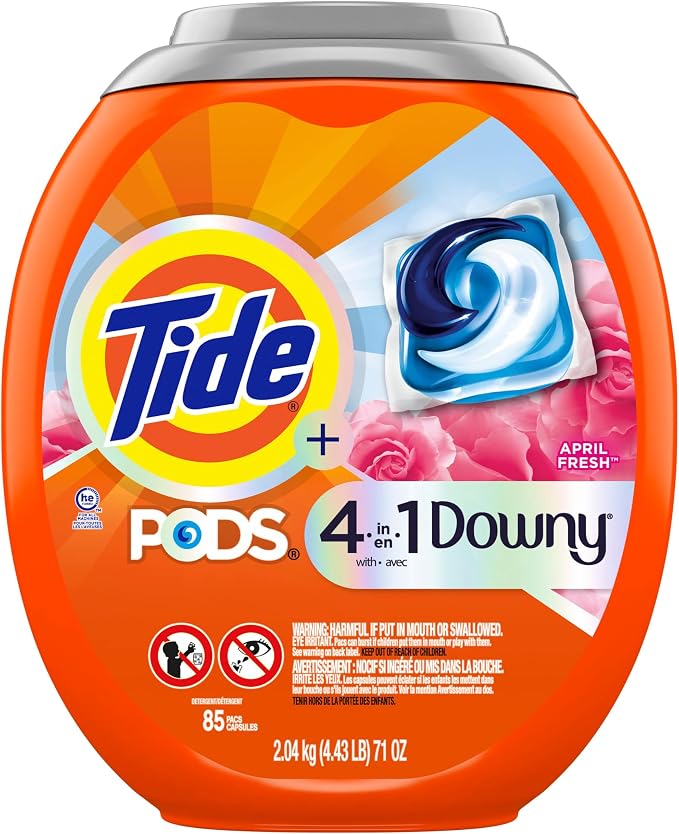 Tide PODS Laundry Detergent Soap with Downy 4-in-1 Stain Remover Freshness Softness Detergent pacs, April Fresh Scent, 85 Count