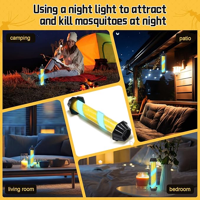 8 Pack Glow in the Dark Fly Sticks Outdoor & Indoor Sticky Fly Traps with Blue Fluorescent Night Attraction Light-Absorbing UV for Mosquitoes Flies Waterproof Hanging Catcher (Black)