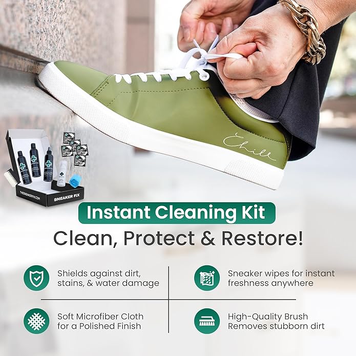 Complete Shoe Cleaner Kit for all Sneakers, Cleaning Kit with Conditioner, Whitener, & Microfiber Towel, Wipes and Stain Repellent