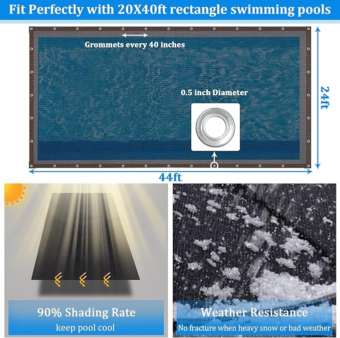 Riare 20x40 FT Pool Leaf Net Cover - Heavy-Duty Rectangle Mesh Pool Cover with Reinforced Grommets for Inground and Above Ground Winter Swimming Pools Cover for Catch Leaves, Blocks Debris