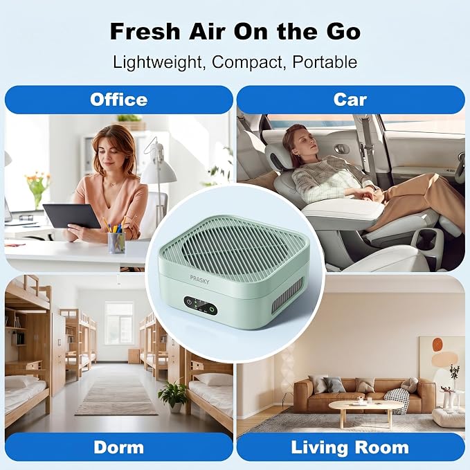 Air Purifiers for Home, 2 Filter, Plug-in, H13 True HEPA Filter Captures Smoke Odor Pet Dander, Portable Quiet Car Air Purifier for RV/Desk/Bedroom/Office, Covers up to 600 Ft², Timer - Green