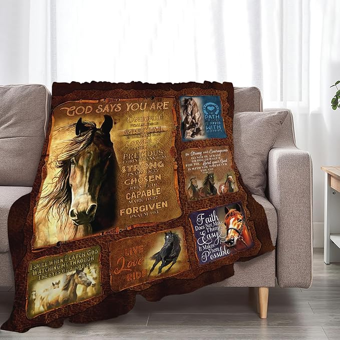 Tijuboni Horse Throw Blanket Christian Religious Gifts for Girls Boys Women Men Kids Adults Soft Flannel Fleece Blanket for Couch Sofa Bed Home Decor 60"x80"