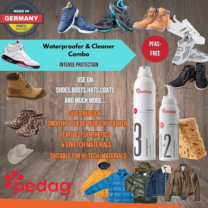 Pedag Leather/Suede/Nubuck/Textile Cleaner and Conditioner with Waterproofing Kit, 250 ml/150 ml, 3 Count