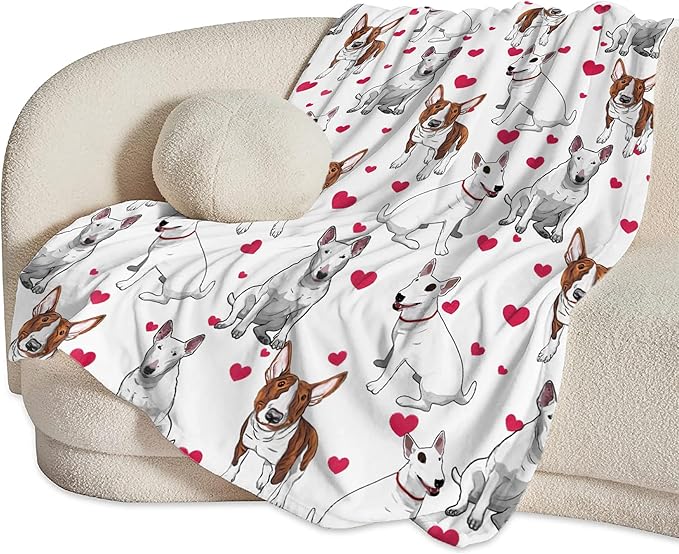 Bull Terrier Gifts and Decor - Cute Dog Throw Blanket for Girls, Women, Kids, Adults - Soft Warm Cozy Fleece for Couch, Sofa, Bed - 60"x50"