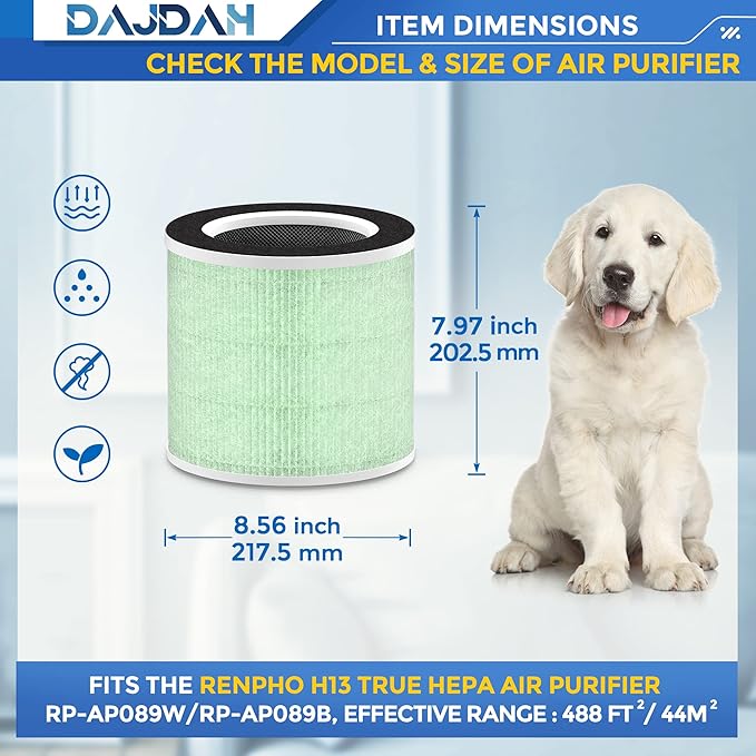 [Toxin Absorber Filter] RP-AP089B Filter Compatible with RENPHO Air Purifier Replacement Filter RP-AP089 RP-AP089-F2 for RENPHO RP-AP089W RP-AP089B RP-AP089S with H13 True HEPA Filter, RP-AP089-F1