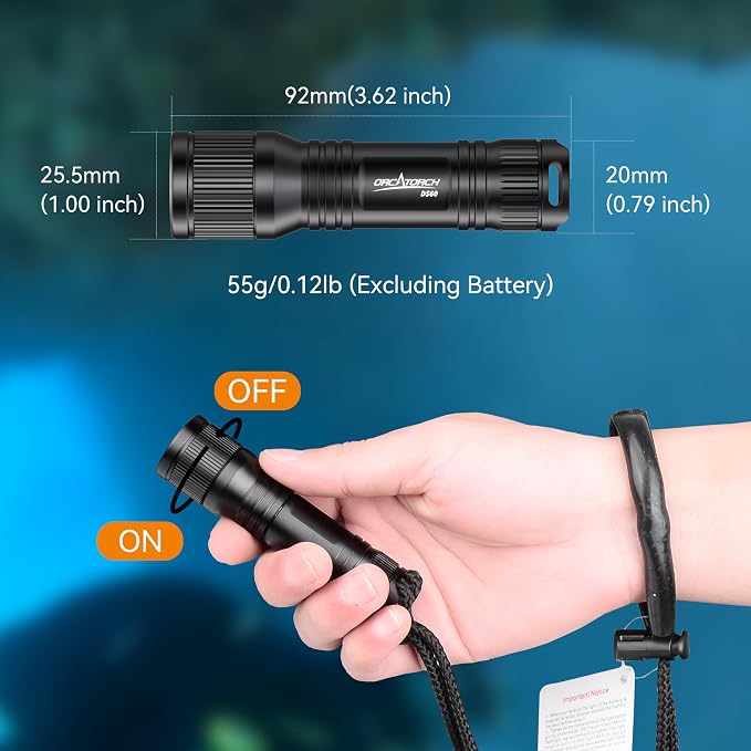 ORCATORCH D560 Mini Scuba Dive Light Headlamp 650 Lumen Mask Diving Flashlight with 360° Rotatable Mask Clip, Underwater 150m Backup Headlight with Rotary Switch (Not Included Snorkel Mask) (Black)