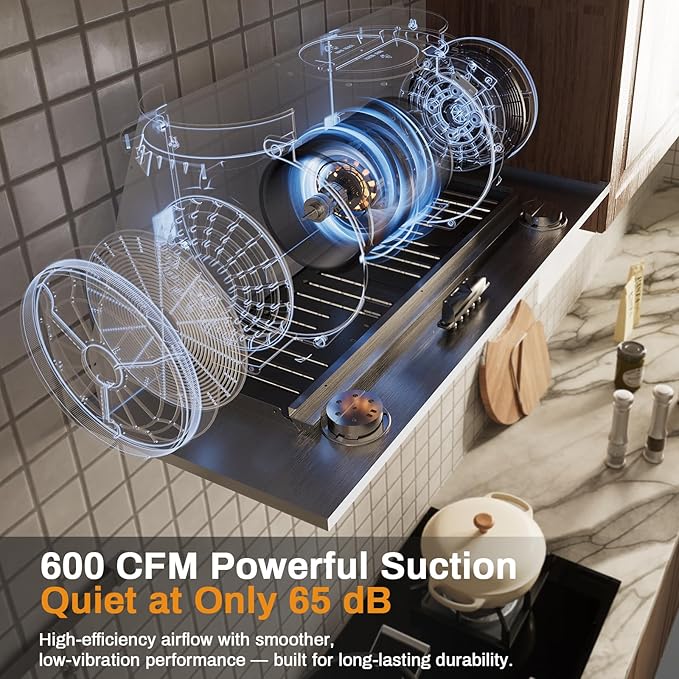 30 Inch Range Hood Insert, 600 CFM Convertible Ducted/Ductless Kitchen Hood in Stainless Steel Finish, 3-Speed Exhaust Fan with LED Lights, Baffle Filters