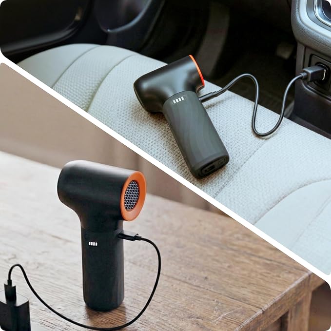 Multifunctional Compressed Air Blower Duster-130000RPM Power Electric Duster, 3-Gear Adjustable Mini Blower with Fast Charging, for Computer, Keyboard, House, Outdoor and Car (Black with Orange)