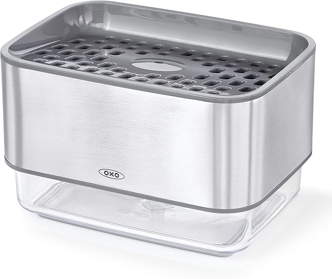 OXO Good Grips Stainless Steel Soap Dispensing Sponge Holder + Sinkware Caddy