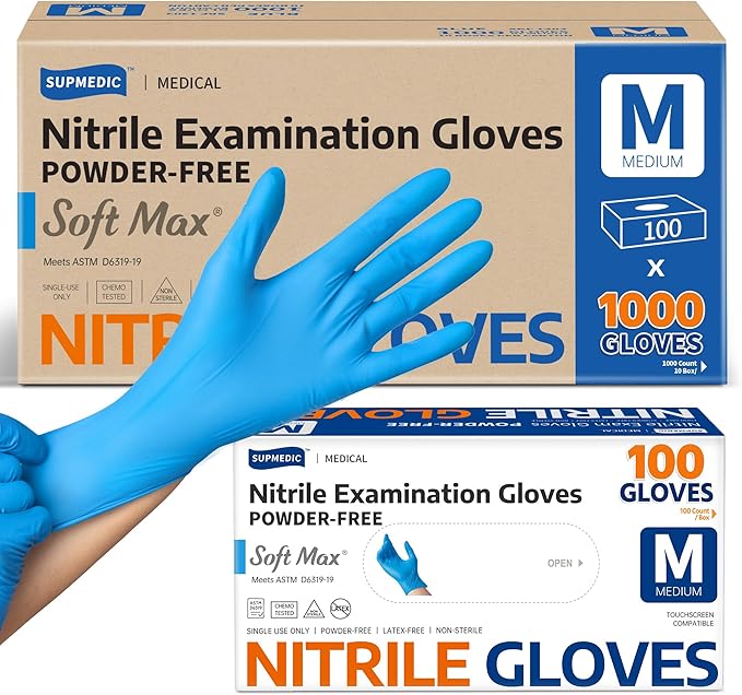 Supmedic Medical Soft Max™ Nitrile Exam Gloves, 1000 Pcs Latex-Free Powder-Free Food Safe Clean Cooking Disposable Glove Blue