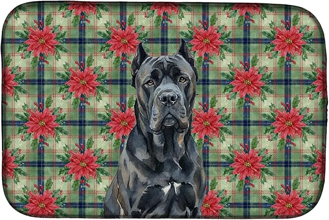 Caroline's Treasures Cane Corso Christmas PoinsettIas Dish Drying Mat Absorbent Dish Drying Mat Pad for Kitchen Counter Dish Drainer Mat for Countertop, 14 x 21", Multicolor