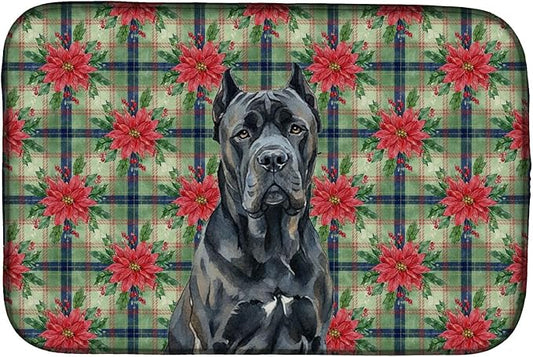 Caroline's Treasures Cane Corso Christmas PoinsettIas Dish Drying Mat Absorbent Dish Drying Mat Pad for Kitchen Counter Dish Drainer Mat for Countertop, 14 x 21", Multicolor