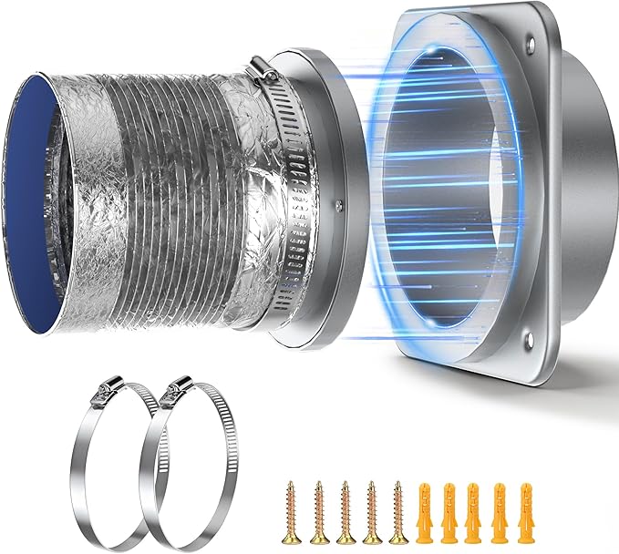 Magnetic Dryer Vent Connector Kit - Strong Magnet Airtight Seal Dryer Vent Hose for Tight Space, Quick Connect Disconnect, Easy to Clean 4-inch Sealed Hose with Clamps & Screws