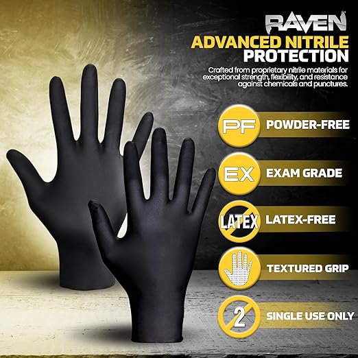 SAS RavenbSafety 66518 6 mil Black Nitrile Disposable Gloves 7 Mil - Large - 10 Pack(10 boxes of 100 each)