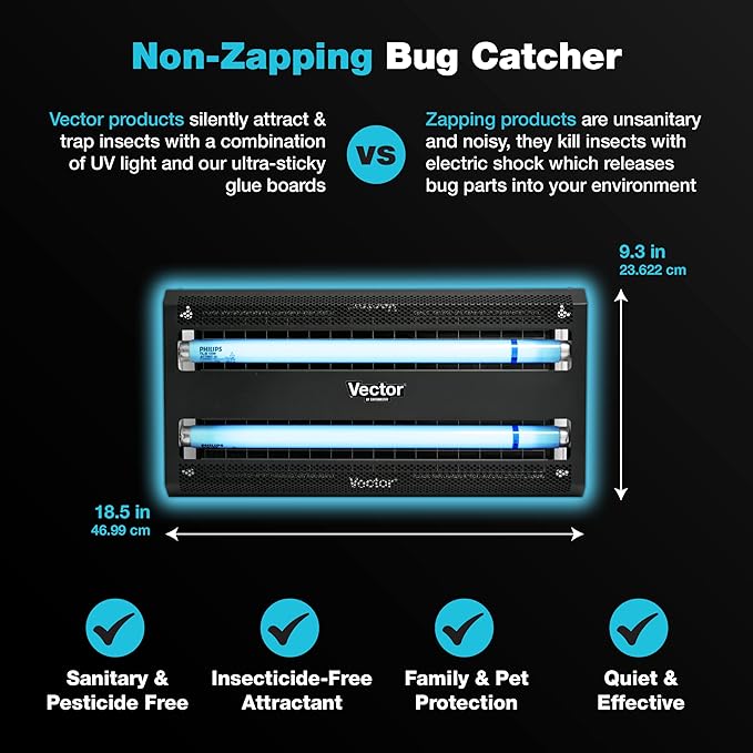 Catchmaster Vector 30 Black, 1500 sq. ft. Catch Radius, UV Light Fly Traps Indoor for Home, Gnat Traps for House Indoor, Electric UV Lamp Insect & Mosquito Killer, Bug Light for Kitchen, Shed, Garage