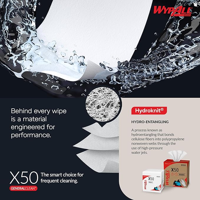 WypAll GeneralClean X50 Cloths Cleaning Wipes (83550), Pop-Up Box, Strong Towels for Extended Use, White (10 Packs of 168 Sheets, 1,680 Sheet Total)