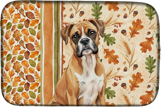 Caroline's Treasures Boxer Heirloom Fall Dish Drying Mat Absorbent Dish Drying Mat Pad for Kitchen Counter Dish Drainer Mat for Countertop, 14 x 21", Multicolor