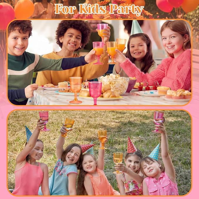 Remerry 24 Pcs Orange Pink Party Plastic Wine Glasses 5 oz Goblets with Stem Hot Pink Orange Unbreakable Drinking Glasses Drinkware Cup for Valentines Day Wedding Birthday Baby Shower Party Supplies