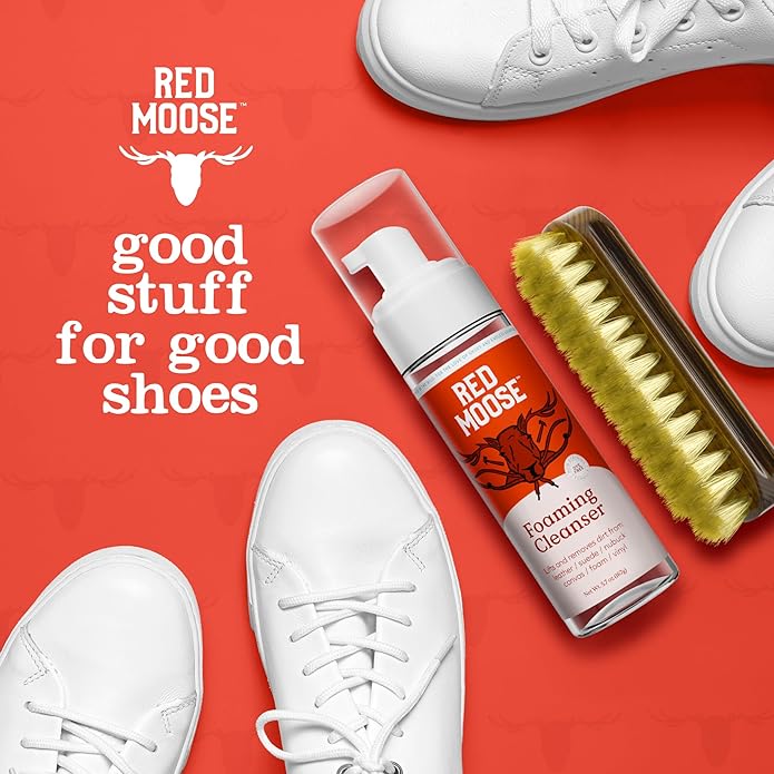 RED MOOSE Shoe & Sneaker Cleaner Kit – Leather, Suede, Nubuck, Canvas & White Shoes with Brush, Foam & Cloth, Made in USA