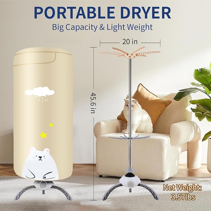 900W Upgraded Portable Dryer for Clothes & Shoes | 110V Compact Clothes Dryer for Apartments, Home, RV&Travel (Beige)