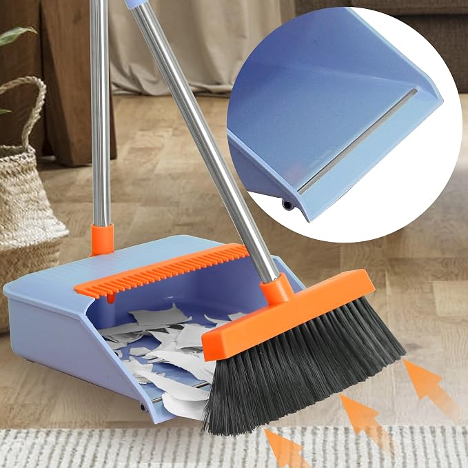 2-Pack Broom and Dustpan Set for Sweeping Indoor, Broom Dustpan with 48" Long Handle, Broom with Dustpan Combo Set(Purple)