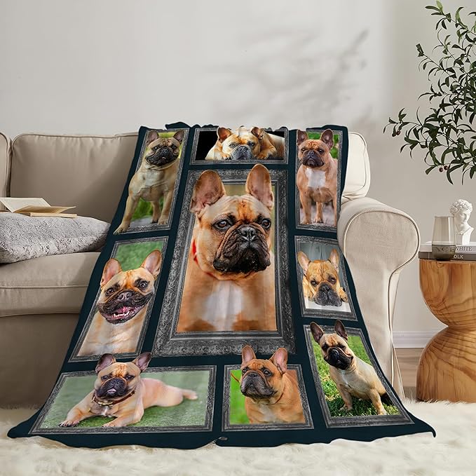French Bulldog Throw Blanket - Cute Dog Gifts and Decor for Girls, Women, Kids, Adults - Soft Warm Cozy Fleece for Couch, Sofa, Bed - 50"x40"