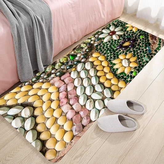 WODEJIA Non Slip Bath Rugs Sponge Foam for Bathroom,Flannel Mat Rug for Living Room, Absorbent MatS for Forlaundry Room and Kitchen,Colored Pebbles Welcome Mat 47x18 Inches