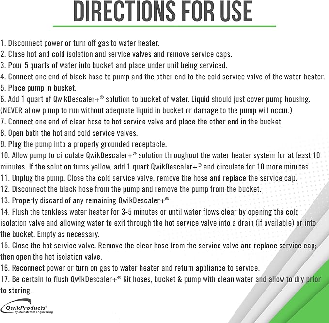 QwikProducts QwikDescaler + Concentrated Descaler Solution, Tankless Water Heater Descaling Solvent for Heat Exchanger, Quickly Dissolves Scale, Lime, Tarnish and Deposits, 1 Gallon