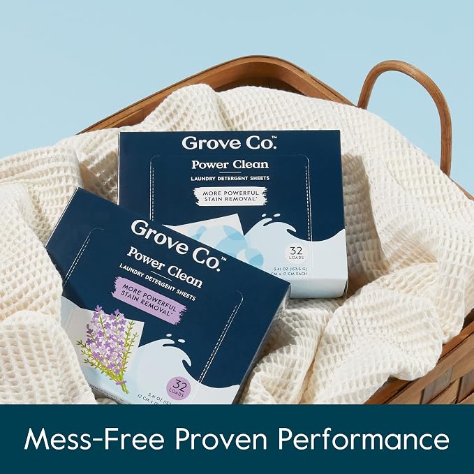 Grove Co. Laundry Detergent Sheets, 2 Pack, 64 Loads, Unscented | Fights stains
