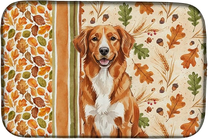Caroline's Treasures Orange Nova Scotia Duck Tolling Retriever Heirloom Fall Dish Drying Mat Absorbent Dish Drying Mat Pad for Kitchen Counter Dish Drainer Mat for Countertop, 14 x 21", Multicolor
