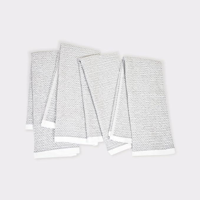 Realm 17" x 27" 100% Cotton Kitchen Towel (4 Pack) | Dobby Textured Pebble Grey | Soft, Plush & Absorbent with Solid White Backing