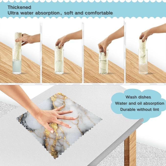 ALAZA Dish Towels Kitchen Cleaning Cloths White Gold Marble Dish Cloths Absorbent Kitchen Towels Lint Free Bar Tea Soft Towel Kitchen Accessories Set of 6,11"x11"