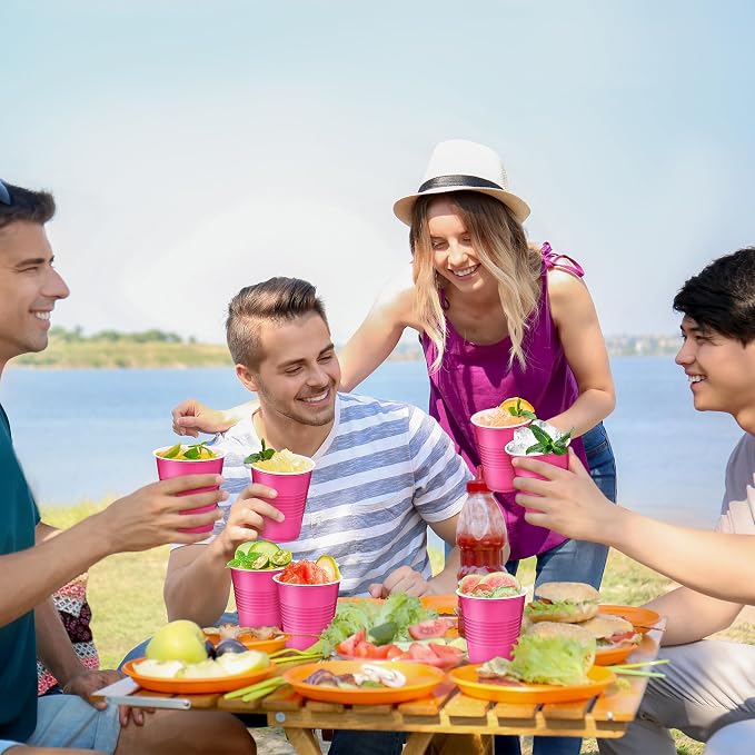 Kochorie 100 Pack Hot Pink Disposable Plastic Cups 12 Ounce Drinking Party Cups Bulk Party Cups for Wedding Birthday Graduation Christmas Parties, Picnics Events