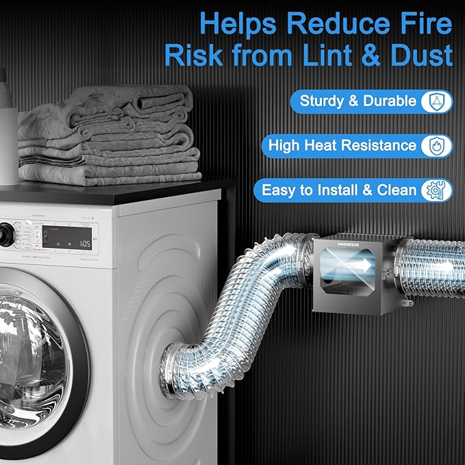 HOOMESUN Upgrade Indoor Dryer Duct Lint Trap Kit, Dryer Lint Catcher with Stainless Steel Mesh & 4in - 8FT Dryer Vent Hose, Water Drawer, Secondary Lint Trap for Gas or Electric Clothes Dryers