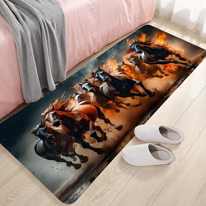 WODEJIA Non Slip Bath Rugs Sponge Foam for Bathroom,Flannel Mat Rug for Living Room, Absorbent MatS for Forlaundry Room and Kitchen,Galloping Steed Welcome Mat 47x18 Inches