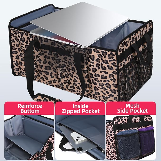 Reusable Grocery Bags Foldable Extra Large Utility Tote Bag with Wire Frame Heavy Duty Shopping Bags with Handles for Groceries Sturdy Grocery Totes with Pockets for Car Trunk Storage Laundry