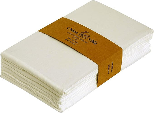 Urban Villa Kitchen Towels 100% Cotton Dish Towels for Kitchen(Set of 6) 20”x30” Dish Cloths Highly Absorbent Kitchen Linen Set with Hanging Loop Perfect for Drying – Ivory.