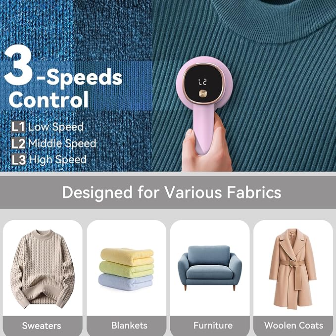 2 Pack Rechargeable Fabric Shaver Combo: LED Display, 3 Speeds Control and 6-Leaf Blades, Portable Lint Shavers to Remove Fuzz Ball Pilling from Sweater Furniture, Pink+White