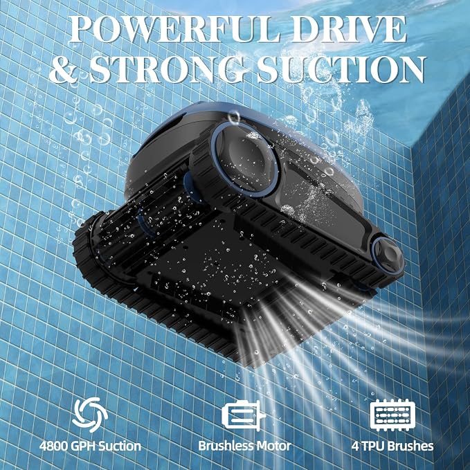 Robotic Pool Vacuum, 3-in-1 Cordless Pool Cleaner for Inground & Above Ground Pools, Wall & Waterline Cleaning, Smart Navigation, Self-Parking