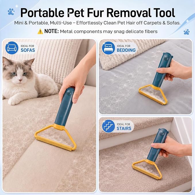 3-in-1 Carpet Rake for Pet Hair Removal, Reusable 54" Adjustable Long Handle Pet Hair Remover for Couch, 3 PCS Carpet Rake Scraper, Pet Hair Broom for Carpet, Rugs, Couch, Floor Scraping