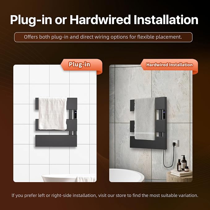 Electric Towel Warmer with Smart LED Timer, Modern [2/3/4] Bar Large Panel Heated Towel Rack, Wall-Mounted Plug-in/Hardwired 2-in-1, Rapid Warmth for Bathrooms, [Matte Black/Alpine White]