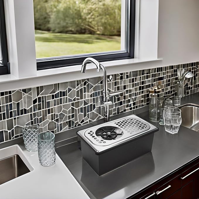 DIBTSA Pitcher Rinser with Base and Drip Tray, Stainless Steel Countertop Glass Rinser Cup Washer Sink with Side Spray,13.38" x 7.48" x 5.7", Silver B