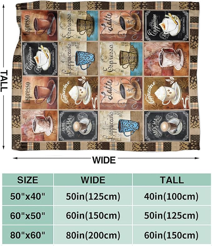 Tijuboni Coffee Throw Blanket Coffee Gifts for Women Men Girls Boys Kids Adults Soft Flannel Fleece Blanket for Couch Sofa Bed Home Decor 60"x80"