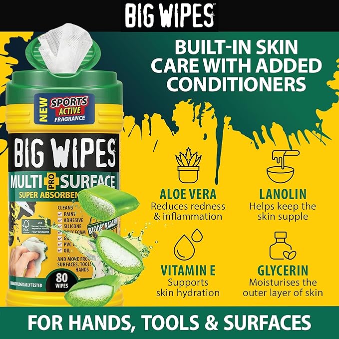 BIG WIPES Heavy Duty Multi Surface Canister, Super Absorbent Cleaning Cloths for Hands, Surfaces, and Tools - 80 Count Canister (1 Pack)