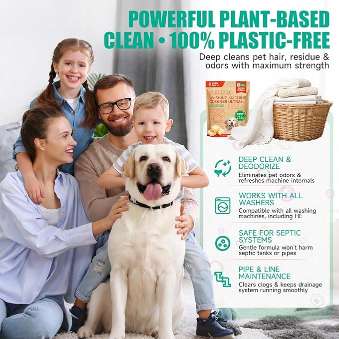 BLASTIX Ultra+ Plant-Based Washing Machine Cleaner Tablets | 30 Count | Pet Hair & Odor Control | Light Lemon Scent | Recyclable Kraft Paper Packaging