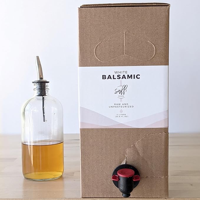 SAFFI SAANA White Balsamic Vinegar | Made from Moscatel Grapes from Jerez Spain | Organic, Raw & Unpasteurized | Naturally Bright with Honey & Citrus Notes | Chef & Cocktail Favorite | Eco Refill 3 L